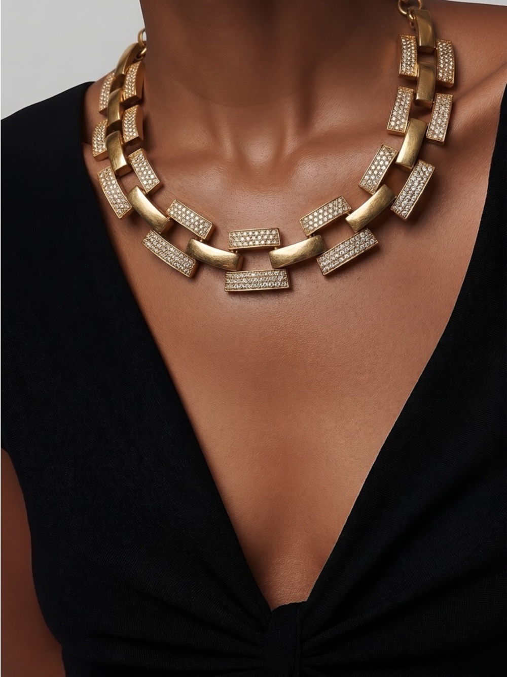Ann Taylor Gold Pave Rectangular Link Choker Necklace